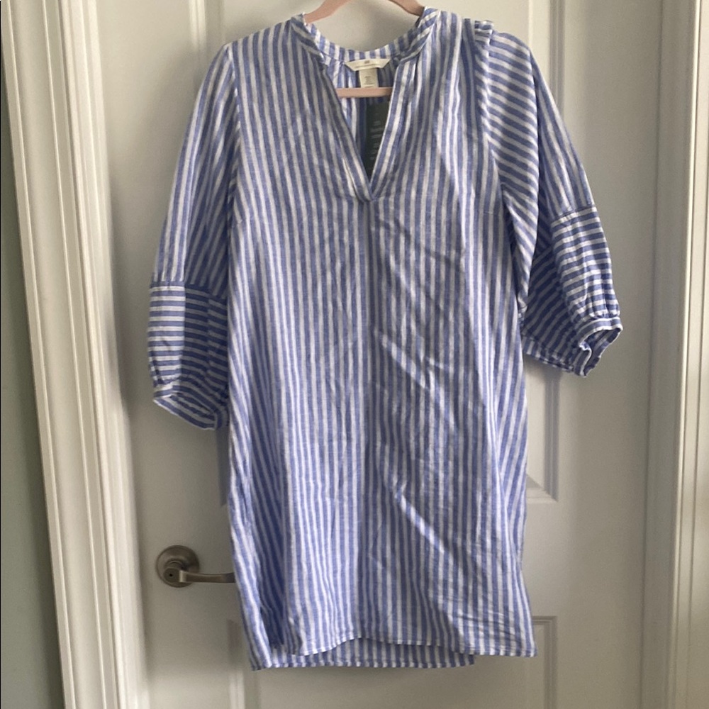Blue and White Striped Linen Dress